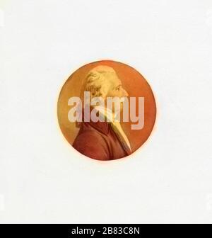 Ritratto inciso di Charles Carroll di Carrollton, firmatario della Dichiarazione d'Indipendenza americana, una piantatrice americana e un primo sostenitore del Maryland, 1804. Cortesia NYPL. Nota: L'immagine è stata colorata digitalmente utilizzando un processo moderno. I colori potrebbero non essere precisi in termini di periodo. () Foto Stock