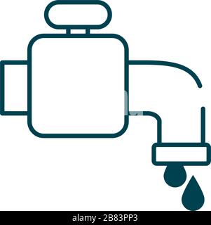 icona del rubinetto dell'acqua e delle gocce su sfondo bianco, stile linea, illustrazione vettoriale Illustrazione Vettoriale