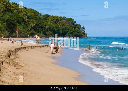 Il Costa Rica è più spettacolare spiaggia Cocles che può essere trovato vicino a Puerto Viejo - destinazione popolare per i surfisti,persone locali e turistiche Foto Stock