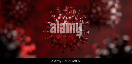 illustrazione del virus in formato banner web - illustrazione con rendering 3d Foto Stock