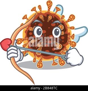 Romantico quadro di gamma coronavirus Cupido personaggio cartoon con freccia e ali Illustrazione Vettoriale