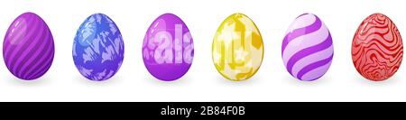 Set di uova di Pasqua colorate vettoriali con diverse texture isolate su sfondo bianco per la decorazione di carte di Pasqua e saluti. Raccolta di Illustrazione Vettoriale