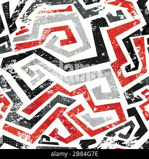grunge astratto linee curve rosse motivo senza cuciture Illustrazione Vettoriale