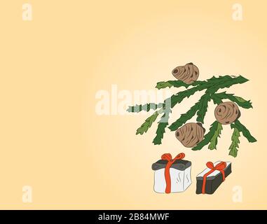 Albero di natale il ramo con i coni Illustrazione Vettoriale