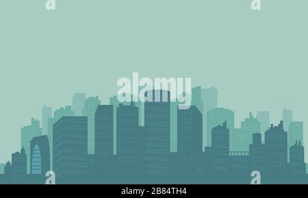 Silhouette urbana in una nuance mattutina nebbiosa. Illustrazione Vettoriale