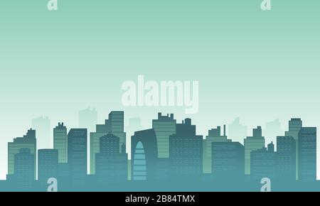 Silhouette urbana in una nuance mattutina nebbiosa. Illustrazione Vettoriale
