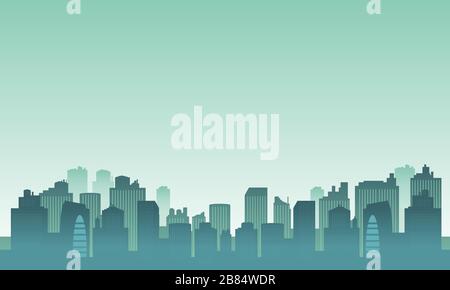 Silhouette urbana in una nuance mattutina nebbiosa. Illustrazione Vettoriale