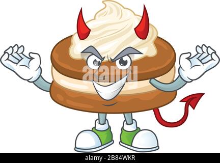 Cartoon immagine di bianco crema alfajor nel diavolo cartoon carattere design Illustrazione Vettoriale