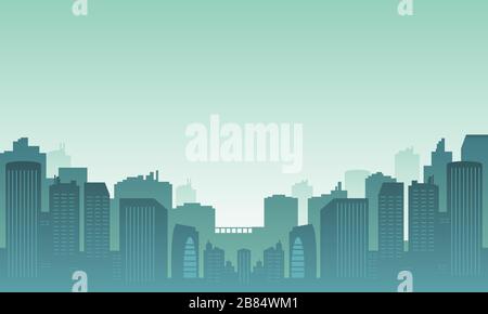 Silhouette urbana in una nuance mattutina nebbiosa. Illustrazione Vettoriale
