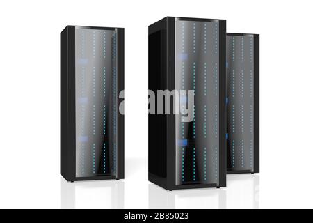 Illustrazione di tre server 3D - isolati su sfondo bianco; Foto Stock