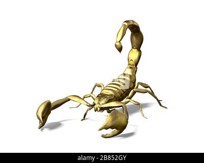 Golden scorpio isolato su sfondo bianco. Risultato del rendering del modello 3d Foto Stock