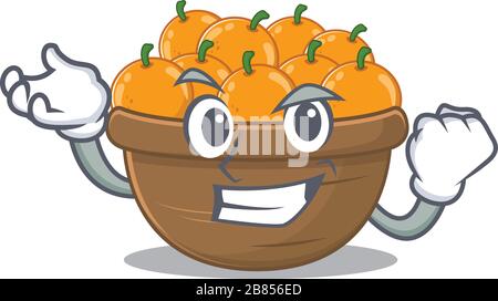 cesto di frutta arancione stile carattere cartoon con faccia felice Illustrazione Vettoriale