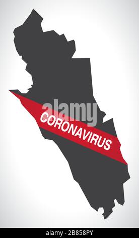 Merthyr Tydfil WALES Mappa della zona principale del Regno Unito con l'illustrazione di avvertimento di Coronavirus Illustrazione Vettoriale