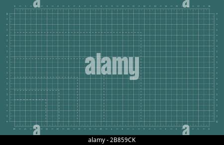 Tappeto da taglio autorigenerante. Tagliare il pannello con una griglia di misurazione imperiale. Illustrazione Vettoriale