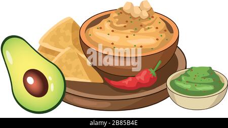 nachos con guacamole cibo messicano Illustrazione Vettoriale