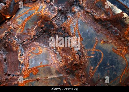 lamiera d'acciaio, ruggine sulla struttura della piastra d'acciaio, ruggine di fondo vecchio di ferro Foto Stock