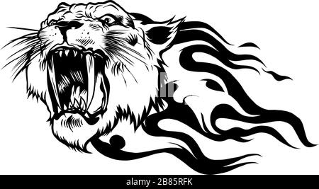Tigre di testa arrabbiata con il fuoco. Illustrazione vettoriale. Illustrazione Vettoriale