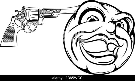 Emoticon che punta una pistola sul suo vettore testa Illustrazione Vettoriale