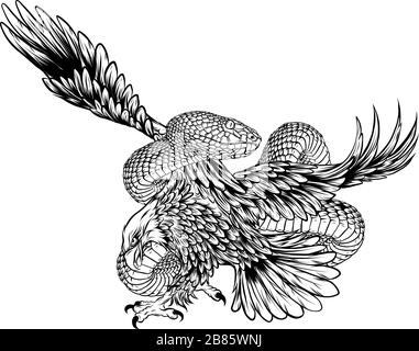 Eagle Fight Snake grafica vettoriale Illustrazione Vettoriale