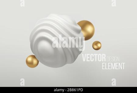 Bianco e Golden metallo organico forma 3d sfera sfondo. Trend design per pagine web, poster, volantini, opuscoli, copertine di riviste, presentazioni Illustrazione Vettoriale