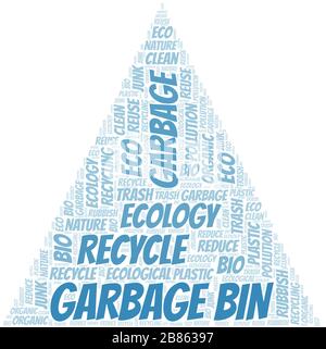 Garbage Bin nuvola di parole. Wordcloud realizzato solo con testo. Illustrazione Vettoriale