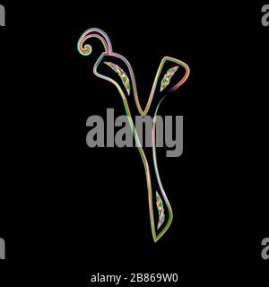 Calligrafia alfabeto ebraico. Carattere decorativo oro. Le lettere disegnano a mano oro. Multicolore. Illustrazione vettoriale su sfondo isolato. Illustrazione Vettoriale