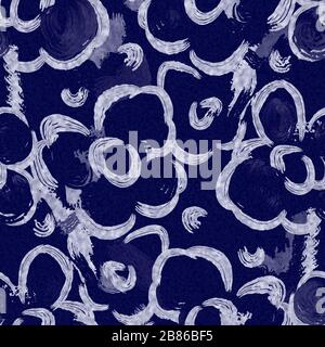 Indaco blu batik colorato daisy fiore effetto texture sfondo. Campione giapponese senza cuciture a ripetizione. Motivo floreale pittorico colore candeggina. Maschile Foto Stock