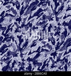 Indigo blu batik effetto tinto texture sfondo. Campione di ripetizione in stile giapponese senza cuciture. Pennellate pittorico con colorante candeggiante . Maschile Foto Stock