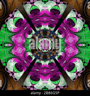 Rendering 3D di piastrelle di fondo in plastica con disegno frattale colorato astratto in rilievo Foto Stock