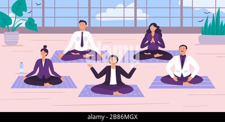 Lavoratori dell'ufficio dello yoga. Illustrazione vettoriale. Posizione di lavoro Yoga Illustrazione Vettoriale