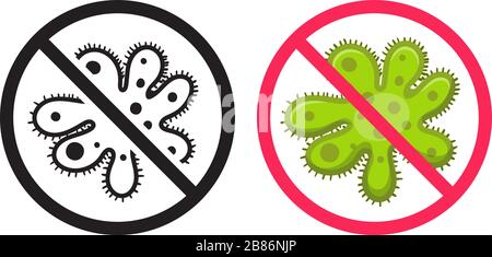 Icona antibatterica. Set di icone vettoriali, virus BAN Illustrazione Vettoriale