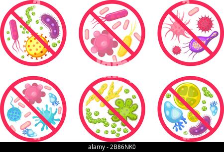 Icona antivirale e antibatterica. Icone vettoriali impostate Illustrazione Vettoriale