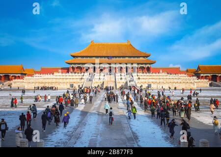 Pechino, Cina - 9 2020 gennaio: Taihedian (Sala della Suprema armonia) originariamente costruito nel 1406, è la sala più grande della Città Proibita, situata presso la sua Foto Stock