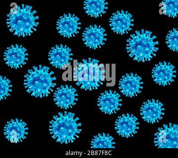 Particelle di coronavirus generate digitali che mostrano picchi che formano una corona come la corona solare Foto Stock
