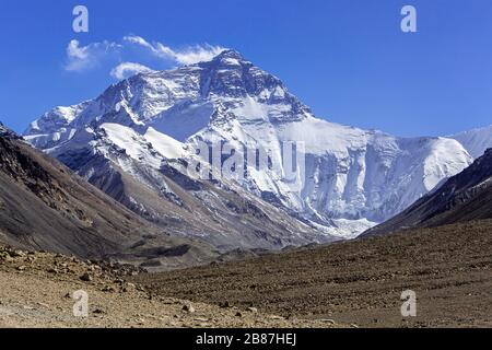 Vista sul monte Everest al campo base Foto Stock
