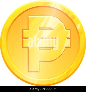 Simbolo della moneta del peso dorato del PHP su sfondo bianco. Concetto di investimento finanziario. Cambio valuta filippina Money banking illustrazione. Guadagni di reddito di affari. Vettore di azione di segno finanziario. Illustrazione Vettoriale