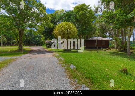 Bergendal, Suriname - Agosto 2019: Jungle Wellness Resort circondato da alberi lussureggianti. Foto Stock