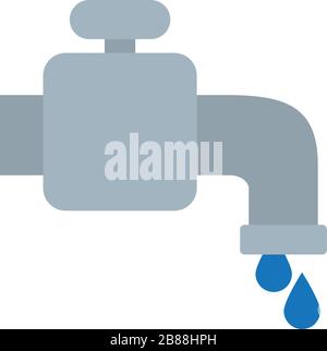 icona del rubinetto dell'acqua e delle gocce su sfondo bianco, stile piatto, illustrazione vettoriale Illustrazione Vettoriale