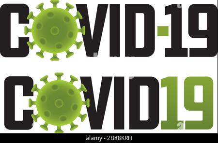 Illustrazione del logo Covid-19 con set di molecole virali di due differenti grafici vettoriali Covid-19 o badge che mostrano la struttura molecolare. Illustrazione Vettoriale