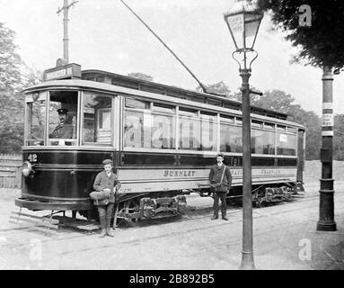 Tram elettrico a ponte singolo, Burnley, Lancashire, primi del 1900 Foto Stock