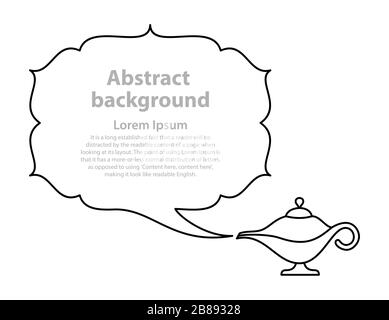 Lampada magica discorso bolla fumatore vettore Aladdin olio lampada silhouette Abstract bordo di fumo tirato da un genio Illustrazione Vettoriale