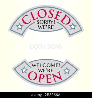 Piastre, adesivi sulla porta. Aperto e chiuso Illustrazione Vettoriale