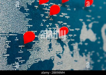 Mappa Europa con pin Foto Stock