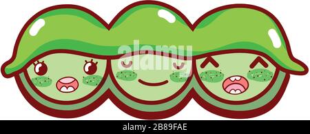 kawaii peas personaggio cartoon, sushi e rotoli illustrazione vettoriale Illustrazione Vettoriale