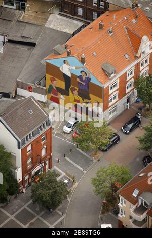 , dipinti murali nel distretto Martin-Luther-Viertel in Hamm, 02.07.2011, vista aerea, Germania, Nord Reno-Westfalia, Ruhr Area, Hamm Foto Stock