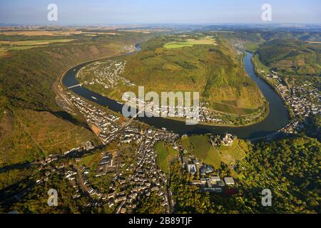 , città e castello Cochem al fiume Mosel, 25.09.2011, vista aerea, Germania, Renania-Palatinato, Cochem Foto Stock