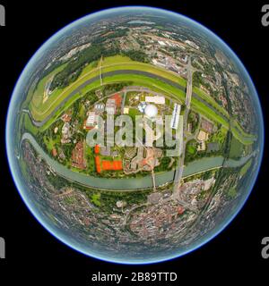 Parco a tema, il bagno, il parco sportivo Olymp e la pista di ghiaccio della zona Maria-Lindenhof a Dorsten, 16.08.2011, vista aerea, Germania, Nord Reno-Westfalia, Ruhr Area, Dorsten Foto Stock