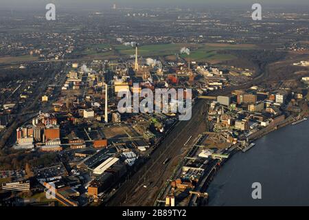 , fabbrica Bayer a Krefeld-Uerdingen (Chempark) sul fiume Reno a Krefeld, 01.02.2012, vista aerea, Germania, Renania Settentrionale-Vestfalia, Krefeld Foto Stock