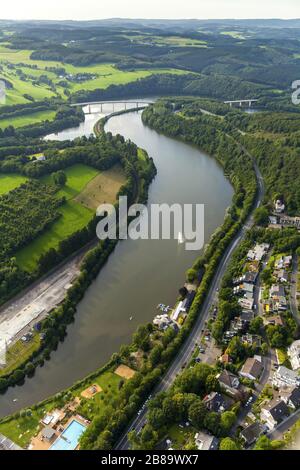 , Reservoir Biggesee, 05.08.2015, vista aerea, Germania, Renania Settentrionale-Vestfalia, Sauerland, Olpe Foto Stock