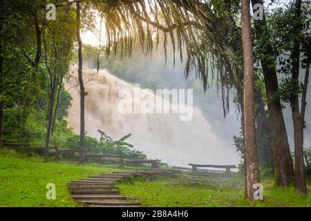 Cascata nella foresta profonda al Wachirathan cascata Doi Inthanon National Park, Chiang mai, Thailandia Foto Stock